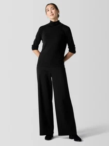 Eileen Fisher $198 Women Silk Stretch Designer Jersey Turtleneck Top Black Large - Picture 1 of 10
