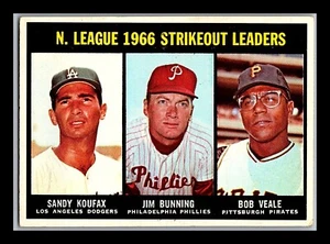 1967 Topps NL Strike Out Leaders, Sandy Koufax, Jim Bunning, Bob Veale 238 HOF - Picture 1 of 2