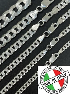 Solid 925 Silver Diamond Cut Flat Miami Curb Cuban Link Chain Necklace 3-10.5mm - Picture 1 of 24