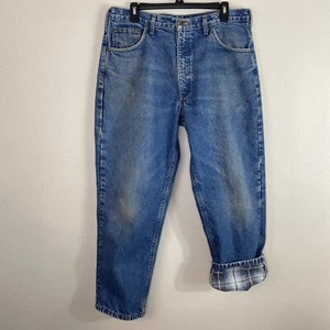 Pantalones de mezclilla Carhartt forrados de franela para hombre talla 35x28 azul 100 % algodón B21-DST - Imagen 1 de 12