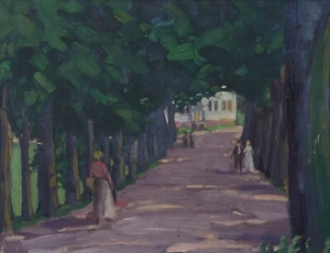 Allee mit Flaneuren Impressionist 1900 - Bild 1 von 5