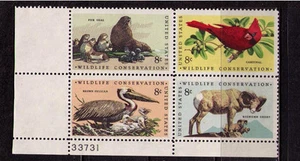 US USA Sc# 1467a MNH FVF PL# BLOCK Seal Cardinal Sheep Pelican Wildlife - Picture 1 of 1
