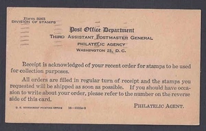 1946 POST OFFICE DEPT RECEIPT OF STAMPS ORDERED, WASHINGTON DC - Picture 1 of 1