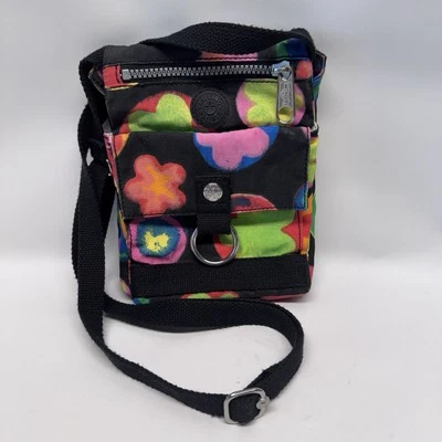 Bandolera pequeña vintage Kipling negra/multicolor con anillo frontal Foto 1 de 4
