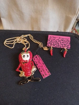 Betsey Johnson Red Hot Chili Pepper Necklace +Mini Dangle Pepper Earrings - Image 1 of 4