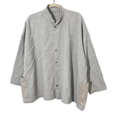 Eskandar Jacket Top Size 1( 10-12) Gray Crinkled Boxy Pockets Oversized Artsy - Image 1 of 4