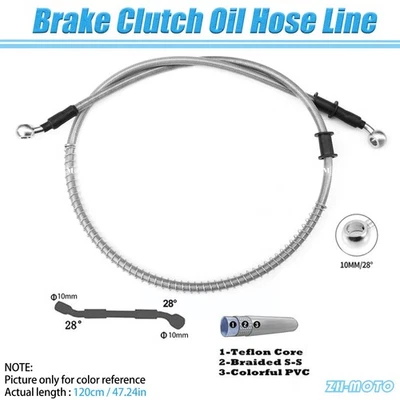 Tubo de manguera de aceite de embrague de freno de motocicleta plateado 120 cm 47,24" trenzado hidráulico Foto 1 de 4