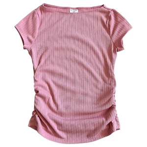 Abercrombie Kids T-Shirt Short Sleeve Pink Ruched Sides Blouse Top Size 13/14 - Picture 1 of 5