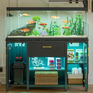 55 Gallon Fish Tank Stand with Power Outlet LED Light 49.2x13.8 Heavy Duty Aqua - Picture 1 of 9