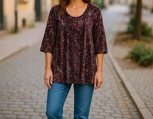 Catherines Velvet Top For Women Size 2X Purple 3/4 Sleeves - Picture 1 of 13