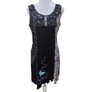 Forla Paris Patchwork Butterfly Asymmetrical Y2K Dress Size M Boho Whimsygoth - Picture 1 of 8