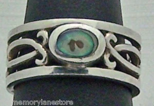 LOVELY WIDE ESTATE ABALONE STERLING SILVER SCROLL BAND RING, SIZE 9 - Picture 1 of 1