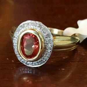 Nuevo ANILLO DE DIAMANTES Y LABRADORITA ROJA ORO AMARILLO 14K 1 CT de colección talla 7, 3,36 g ovalado - Imagen 1 de 14