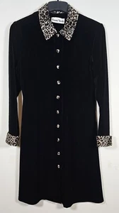 Ronni Nicole Damen schwarz langärmeliges Kleid knielang Leopardenborte - Bild 1 von 7