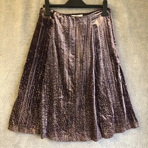 White Stuff Skirt UK 8 Mauve Purple Gold Stardust Velvet Flare Stunning! - Picture 1 of 8