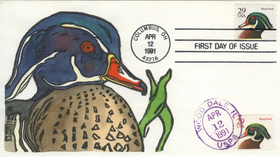 #2484-85 "DUCKS" ON FDC HAND PAINTED CACHET . Wood Duck GORGEOUS - Image 1 of 1