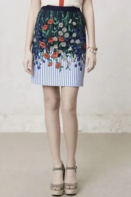 Falda lápiz Anthropologie matasellos talla 4 floral vertical jardín estampado a rayas Foto 1 de 4