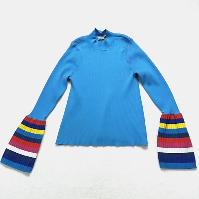 Suéter ASOS Jumper em Costela com Gola Redonda Listras Mangas Caneladas Azul Tamanho 8/40 - Imagem 1 de 4
