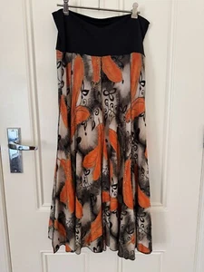 CKM Ladies L SKIRT Orange/Brown DRAPEY Pull-on Elasticated Stretchy - FREE POST! - Picture 1 of 5