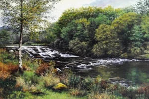 ORIGINAL SARAH CORNER Black Stones River Curagh Ireland eire Irish OIL PAINTING - Picture 1 of 1