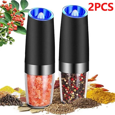 Paquete de 2 molinillos de sal y pimienta eléctricos por gravedad agitadores ajustables automáticos Foto 1 de 4