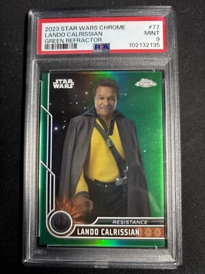 2023 TOPPS CHROME STAR WARS 77 LANDO CALRISSIAN GREEN REFRACTOR /99 PSA 9 - Image 1 of 2