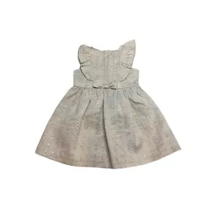 Genuine Kids Oshkosh Dress Holiday Party Metallic Cream Gold Ruffles Bow 3T - Picture 1 of 4