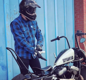 Bobhead Protective Motorcycle Riding Shirt AA Rated Kicker Blue/Check - Picture 1 of 8