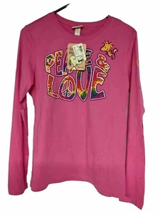 VTG Y2K Limited Too Youth Sz 18 Pink Peace & Love Graphics Long Sleeve Shirt NWT - Picture 1 of 9