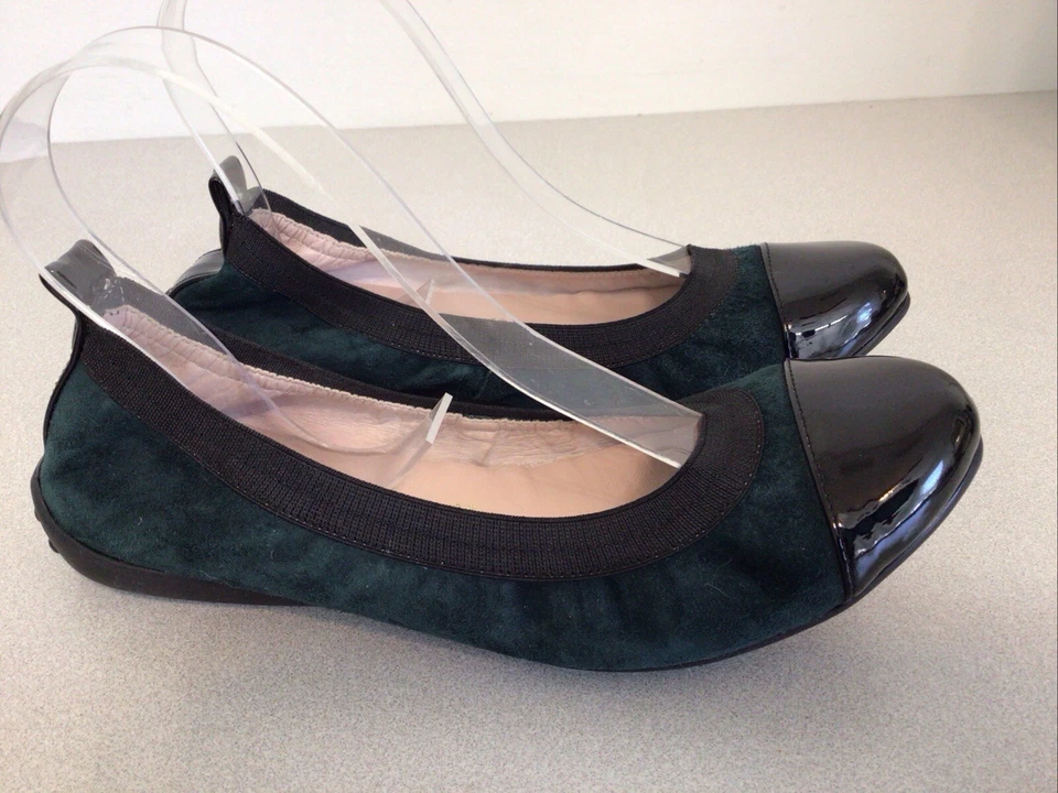 SKA BALLERINA DARK GREEN LEATHER SUEDE BALLET FLATS SCRUNCH SIZE 36 SPAIN - Image 1 of 4