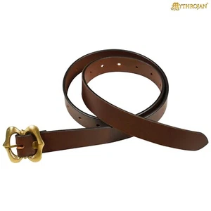 Medieval Leather Belt Renaissance Costume Accessory with Decorative Brass Buckle - Picture 1 of 27