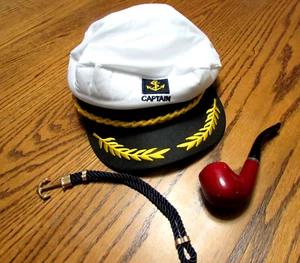 Unisex Adult Adjustable Snapback  Captain Costume Admiral Hat & Pipe NEW 3 Piece - Picture 1 of 7