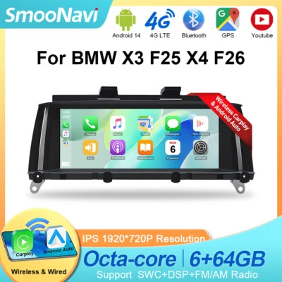 8.8" Android 14 64GB Car Stereo Player DAB Navi SAT For BMW X3 F25 X4 F26 NBT - Bild 1 von 4