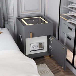 Security Safe Lock Box Smart Nightstands w/3-Color LED Light Wireless Charging - Picture 1 of 21