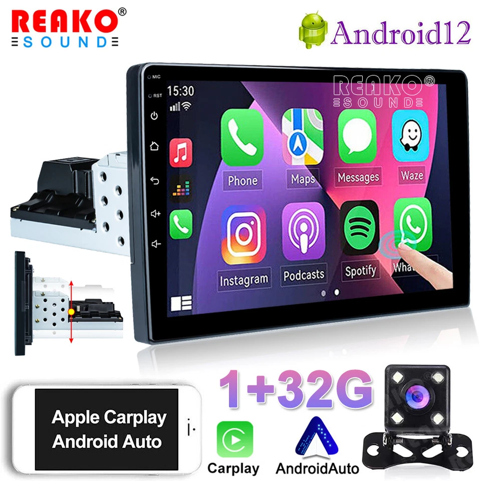 Single 1 DIN 9" Android 12 Apple CarPlay Car Stereo Radio GPS WIFI FM Head Unit - Image 1 of 4