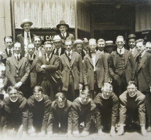 Vintage Fraternity Hazing Photo Forehead Greek Letters Crawling Coats Backwards - Picture 1 of 5