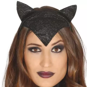 Negro Purpurina Gato Mujer Orejas de Diadema Sombrero Halloween Disfraz Tocado - Imagen 1 de 1