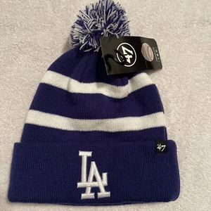 NWT Los Angeles Dodgers Beanie Pom Winter Hat Blue MLB 47 Brand - Picture 1 of 3