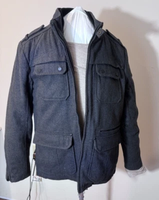 Black Rivet Mens Medium Black Wool Blend  Coat Hooded Full Zip Medium - Image 1 of 4