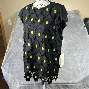 Süßes Regentop Damen 2X schwarz Häkel Sonnenblumenmuster Flügelärmel Bluse neu - Bild 1 von 17