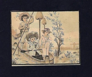 Tarjeta comercial victoriana de 1880, gran té del Atlántico y el Pacífico, niños en un barco - Imagen 1 de 2