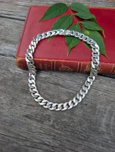 Vintage Kubanische Kette Halskette, Unisex Silber Gliederkette - Bild 1 von 10