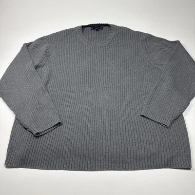 VTG Tommy Hilfiger Sweater Ribbed Fisherman 2XL Gray Crew Neck Pullover Logo - Image 1 of 4