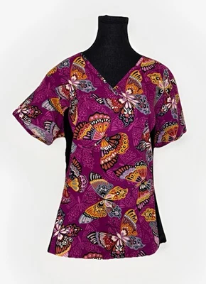 Cherokee Women’s Scrub Top V-Neck Butterfly Print Size Large - Image 1 of 4