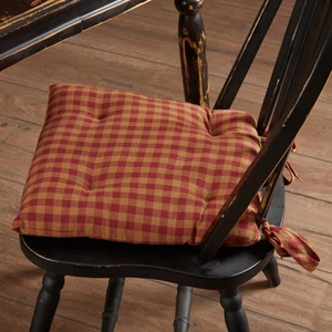 VHC Brands Primitive 14 in Chair Pad Red Burgundy Check Tie Kitchen Table Decor - Picture 1 of 6