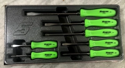 New Snap-On 7 Piece GREEN Hard Handle Screwdriver Set SDDX70AG - image 1 of 4