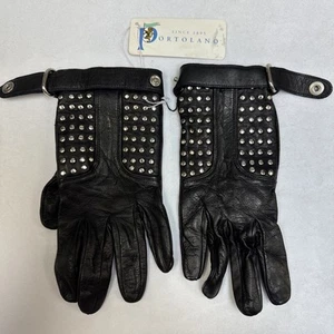 NWT Portolano Women's Black Leather Gloves, Silk Lined, Studs, Size 8 - Picture 1 of 13