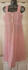 Vintage Homemade 70s Candy Pink & White Stripe Sundress Big Button Detail VGC - Picture 1 of 6