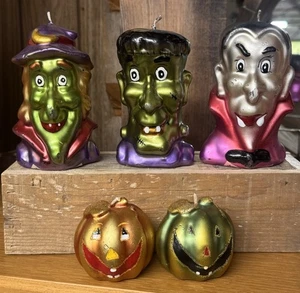 Vintage 5 Halloween Neuheit Figur Metall Kerzen Hexe, Frankenstein, Drakula +2 - Bild 1 von 16