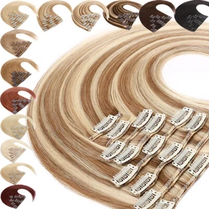 Dick Echthaar Clip In Haarverlängerung Remy Hair Extensions 8 Tressen Haarteile - Bild 1 von 39
